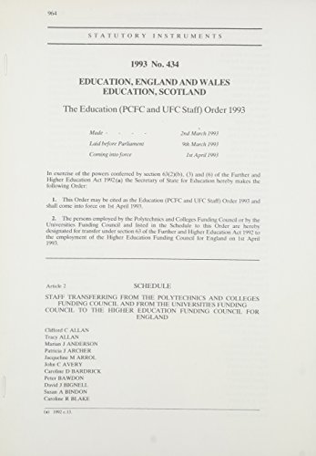 9780110334349: The Education (PCFC and UFC Staff) Order 1993: 1993 434