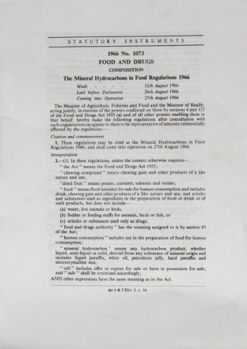 9780111001301: The Mineral Hydrocarbons in Food Regulations 1966: 1966 1073 (Statutory Instruments)