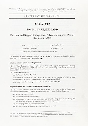 9780111122747: The Care and Support (Independent Advocacy Support) (No. 2) Regulations 2014