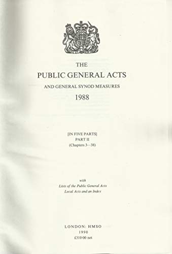Stock image for The Public General Acts and General Synod Measures 1988 for sale by Pigeonhouse Books, Dublin