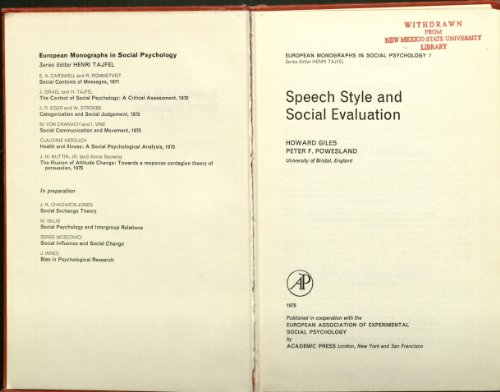 Stock image for Speech Style and Social Evaluation for sale by Anybook.com