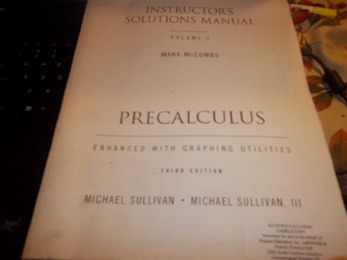 Beispielbild fr Precalculus Instructor's Solutions Manual (Volume 1) ; 9780130093110 ; 0130093114 zum Verkauf von APlus Textbooks