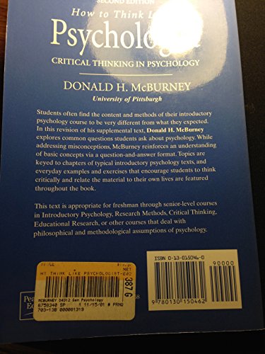 Beispielbild fr How to Think Like a Psychologist: Critical Thinking in Psychology zum Verkauf von BooksRun