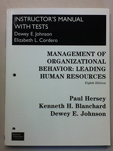 Imagen de archivo de Management of Organizational Behavior: Leading Human Resources (Instructor's Manual) a la venta por SecondSale