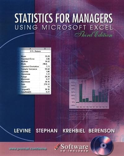 Statistics for Managers Using Micosoft Excel (9780130290908) by Levine, David M.; Stephan, David; Krehbiel, Timothy C.; Berenson, Mark L.; Berenson, Mark L