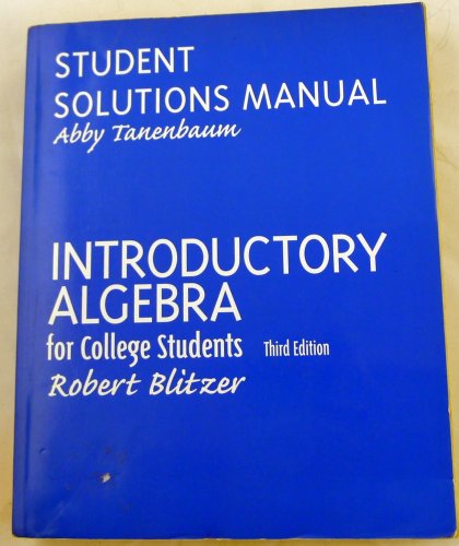 Imagen de archivo de Student Soution Manual & Introductory Agebra for College Students a la venta por First Choice Books