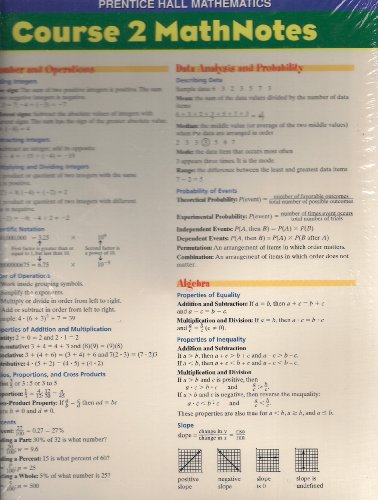 Stock image for PRENTICE HALL MIDDLE GRADES MATH COURSE 2 MATHNOTES FOLDERS 10-PACK 2004 for sale by Allied Book Company Inc.