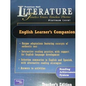 Stock image for English Learners Companion: Platinum (Prentice Hall Literature Timeless Voices Timeless Themes) for sale by Allied Book Company Inc.