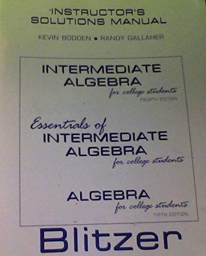 Beispielbild fr Intermediate Algebra for Collage Students (INSTRUCTORS SOLUTIONS MANUAL) zum Verkauf von HPB-Red