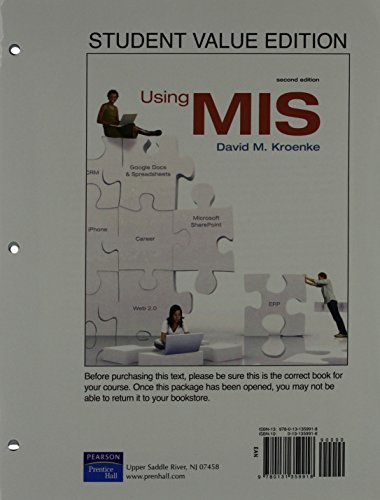 Beispielbild fr Using MIS, Student Value Edition (2nd Edition) zum Verkauf von Iridium_Books