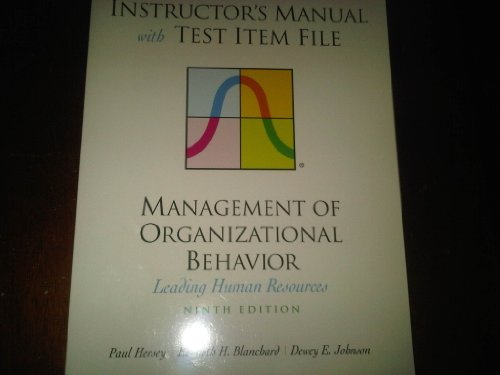 Imagen de archivo de Management of Orginizational Behavior "leading Human Resources" (Instructor's Manual / Test Item File) a la venta por Better World Books