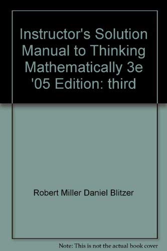 Beispielbild fr Instructor's Solution Manual (Thinking Mathematically) ; 9780131443716 ; 0131443712 zum Verkauf von APlus Textbooks