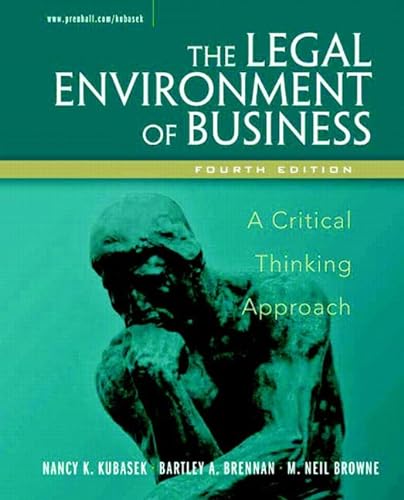 Beispielbild fr The Legal Environment Of Business: A Critical Thinking Approach zum Verkauf von Wonder Book