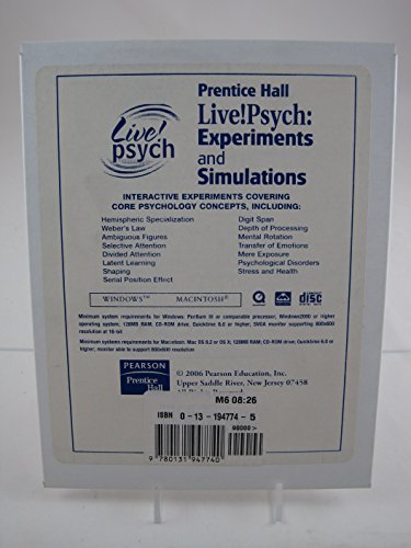 9780131947740: Live!Psych Experiments and Simulations