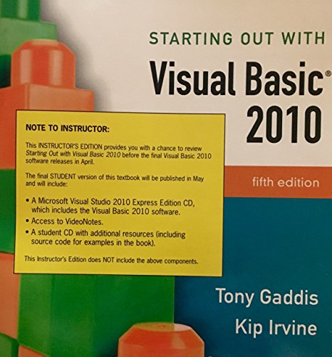 Stock image for Starting Out with Visual Basic 2010 for sale by Better World Books