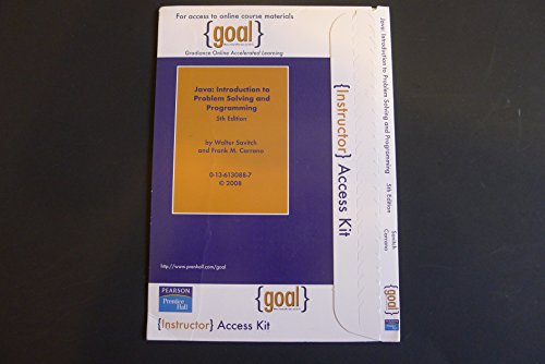 Imagen de archivo de GOAL Instructor's Access Card for Java:An Introduction to Problem Solving and Programming, 5TH EDITION a la venta por Campus Bookstore