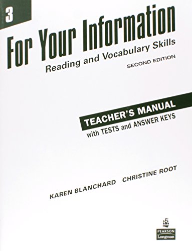 9780132436625: For Your Information 3: Reading and Vocabulary Skills Teacher's Manual/Tests/Answer Key