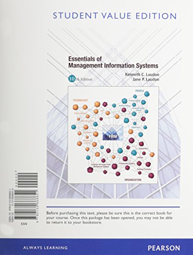 Stock image for Essentials of Management Information Systems: Student Value Edition for sale by Irish Booksellers