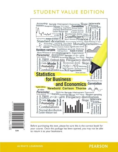 Beispielbild fr Statistics for Business and Economics, Student Value Edition zum Verkauf von Iridium_Books