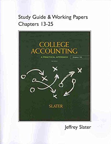 Beispielbild fr College Accounting: Study Guide & Working Papers Chapters 13-25 zum Verkauf von BookHolders