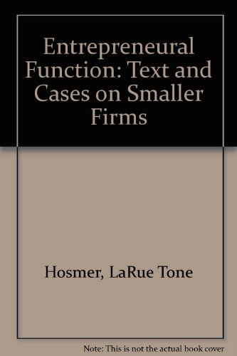 Stock image for The entrepreneurial function: Text and cases on smaller firms for sale by HPB-Red