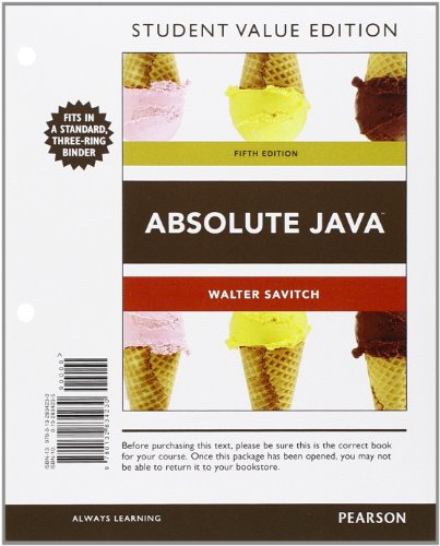 Beispielbild fr Absolute Java, Student Value Edition (5th Edition) zum Verkauf von Mispah books