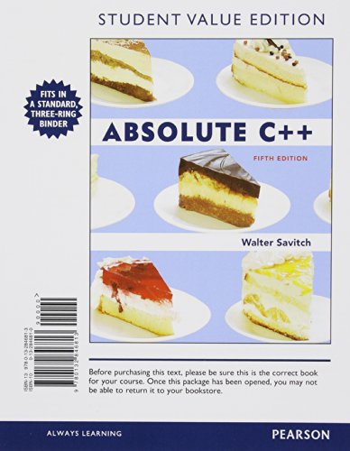Beispielbild fr Absolute C++, Student Value Edition (5th Edition) zum Verkauf von SecondSale