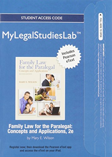 New Mylegalstudieslab and Virtual Law Office Experience with Pearson Etext -- Access Card -- For Family Law for the Paralegal (9780133026047) by Wilson, Chief Of Infectious Diseases MT Auburn Hospital Instructor In Medicine Mary E