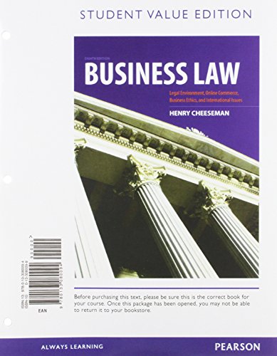 Imagen de archivo de Business Law, Student Value Edition (8th Edition) a la venta por One Planet Books