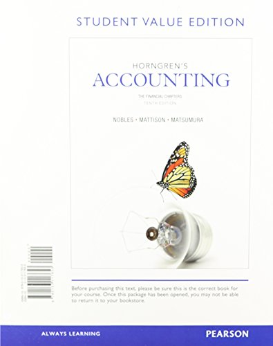 Beispielbild fr Horngren's Accounting, The Financial Chapters, Student Value Edition (10th Edition) zum Verkauf von HPB-Red