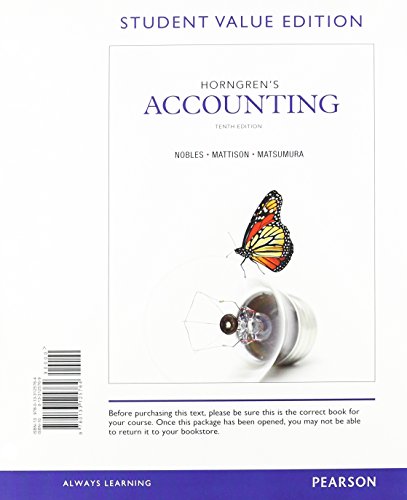 Stock image for Horngren's Accounting, Student Value Edition (10th Edition) for sale by Irish Booksellers