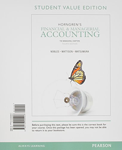 Imagen de archivo de Horngren's Financial & Managerial Accounting, The Managerial Chapters, Student Value Edition and NEW MyAccountingLab with Pearosn eText -- Access Card Package (4th Edition) a la venta por HPB-Red