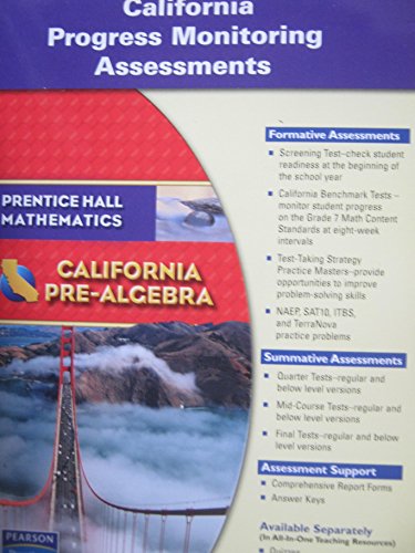 Imagen de archivo de Prentice Hall Mathematics - California Pre-Algebra -- California Progress Monitoring Assessments a la venta por St Vincent de Paul of Lane County