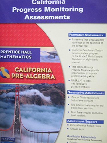 Stock image for Prentice Hall Mathematics - California Pre-Algebra -- California Progress Monitoring Assessments for sale by St Vincent de Paul of Lane County