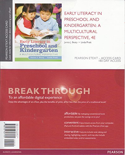 Stock image for Early Literacy in Preschool and Kindergarten: A Multicultural Perspective, Pearson eText -- Access Card (4th Edition) for sale by Iridium_Books