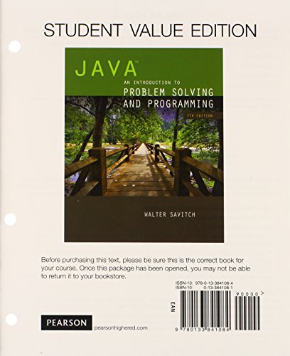 Stock image for Java: An Introduction to Problem Solving and Programming, Student Value Edition (7th Edition) for sale by Irish Booksellers