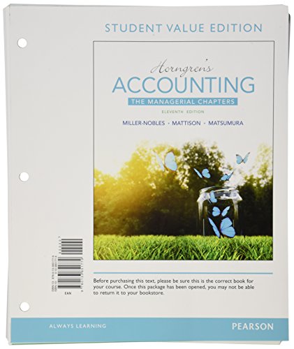 Imagen de archivo de Horngren's Accounting: The Managerial Chapters, Student Value Edition (11th Edition) a la venta por BOOKER C