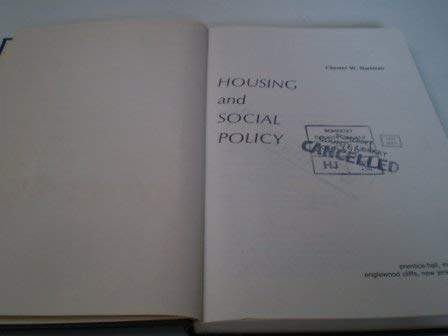 Beispielbild fr HOUSING AND SOCIAL POLICY zum Verkauf von Larry W Price Books