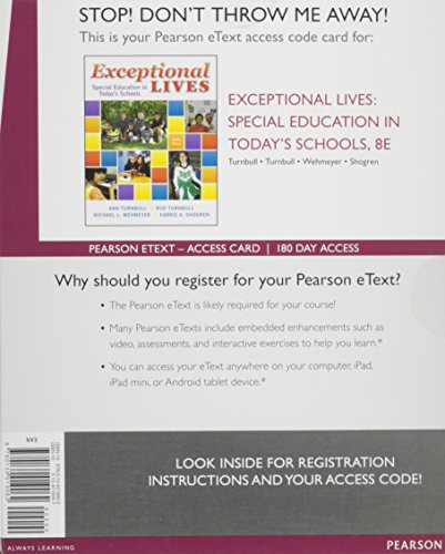 Beispielbild fr Exceptional Lives: Special Education in Today's Schools, Enhanced Pearson eText -- Access Card (8th Edition) zum Verkauf von GoldenWavesOfBooks