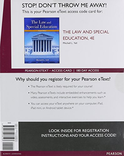 Stock image for Law and Special Education, The, Enhanced Pearson eText -- Access Card (4th Edition) for sale by HPB-Red