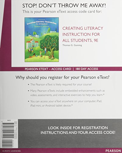 Beispielbild fr Creating Literacy Instruction for All Students, Enhanced Pearson eText -- Access Card (9th Edition) zum Verkauf von SecondSale