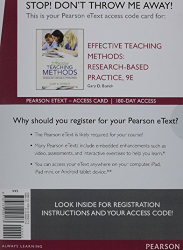 Beispielbild fr Effective Teaching Methods: Research-Based Practice, Enhanced Pearson eText -- Access Card zum Verkauf von A Team Books