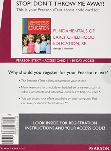 Beispielbild fr Fundamentals of Early Childhood Education, Enhanced Pearson eText -- Access Card (8th Edition) zum Verkauf von Textbooks_Source