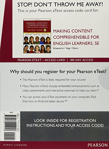 Beispielbild fr Making Content Comprehensible for English Learners: The SIOP Model -- Enhanced Pearson eText zum Verkauf von One Planet Books
