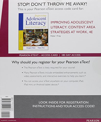 Beispielbild fr Improving Adolescent Literacy: Content Area Strategies at Work, Enhanced Pearson eText -- Access Card zum Verkauf von Revaluation Books