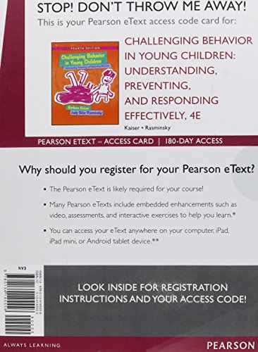 Beispielbild fr Challenging Behavior in Young Children: Understanding, Preventing and Responding Effectively -- Enhanced Pearson eText zum Verkauf von BooksRun