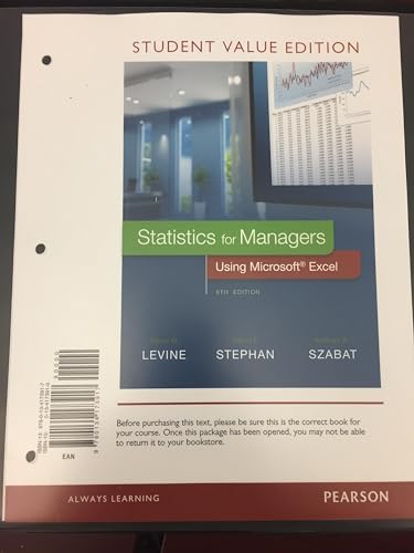 Immagine dell'editore per Statistics for Managers Using Microsoft Excel venduto da Better World Books