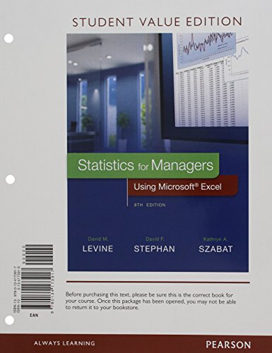 Beispielbild fr Statistics for Managers Using Microsoft Excel, Student Value Edition (8th Edition) zum Verkauf von BookHolders