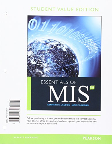 Imagen de archivo de Essentials of MIS, Student Value Edition a la venta por Irish Booksellers