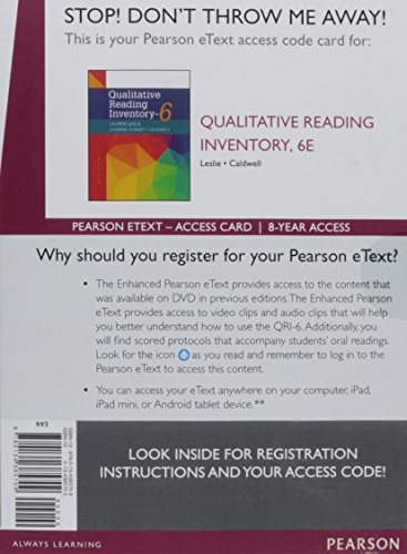 Beispielbild fr Pearson eText Qualitative Reading Inventory -- Access Card zum Verkauf von Textbooks_Source